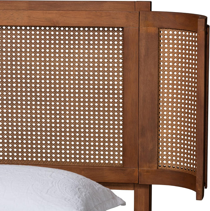 Eridian Walnut Brown Finished Wood and Natural Rattan Full Size Platform Bed