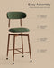 Metal Bar Stools Set of 3, 26″ Counter Height Bar Stools with Backs, Mid Century Modern Upholstered Barstools for Kitchen Island, Dining Room, Green