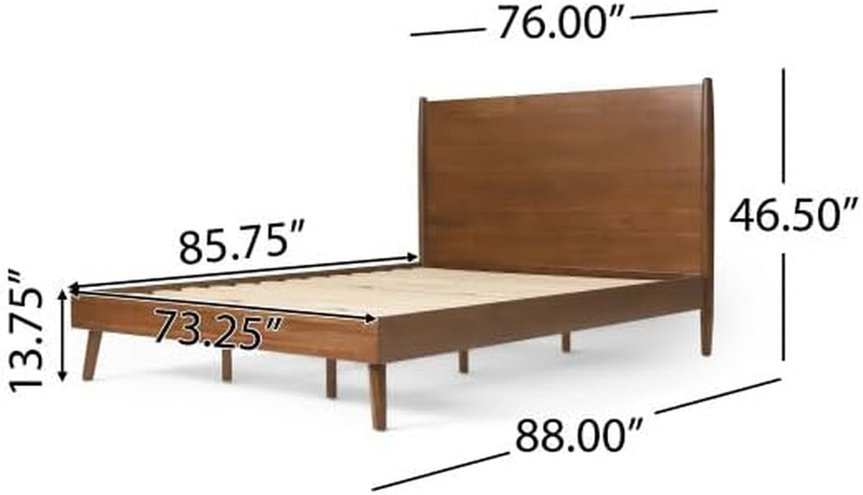 Mid Century Natural Acacia Wood Bed,Medium Brown,Cal King