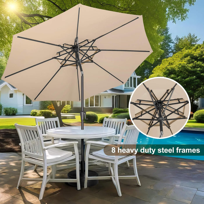 9Ft Patio Umbrella - 2 Tiers Outdoor Umbrella with Push Button Tilt and Crank for UV Protection, Table Market Umbrella for Garden, Deck, Backyard, Pool and Beach(Beige)