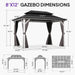 8' X 12' Hardtop Gazebo Metal Double Roof White Aluminum Frame Outdoor Heavy Duty Gazebo with Curtain and Netting for Patio Garden and Backyard, Grey