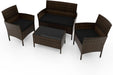 4-Piece Patio Furniture Set - Rattan Outdoor Conversation Bistro Set W/Cushions, Glass Coffee Table, Wicker Chairs & Loveseat for Garden Backyard Porch, Balcony Furniture Set (1, Black)