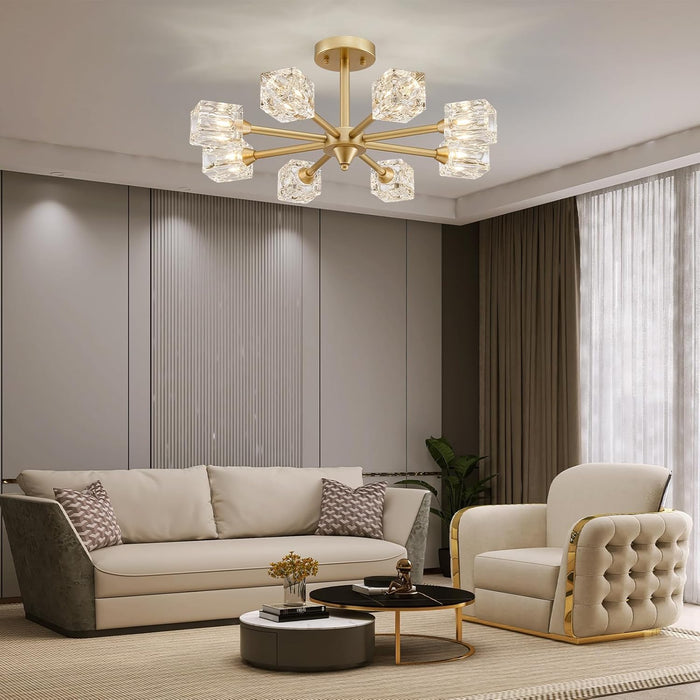 Goldtone Eight Light Sputnik Flush Mount Chandelier