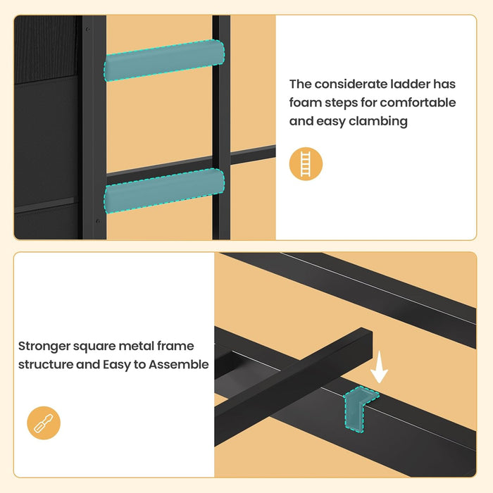 Twin Over Twin BlackPowderCoated Bunk Bed LEDLights