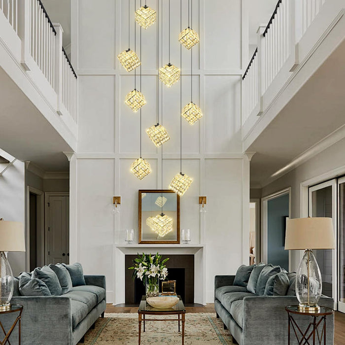 10-Lights LED Staircase Chandelier Modern Foyer Chandeliers Large Chandelier for High Ceilings,Crystal Pendant Light for Living Room Stairwell Dining Room Entryway