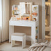 Makeup Vanity with Mirror and Lights, Vanity Desk with 3 Color Modes and Adjustable Light Brightness, Makeup Table with Storage Drawer, Open Shelves, and Side Storage (White, No Bench)