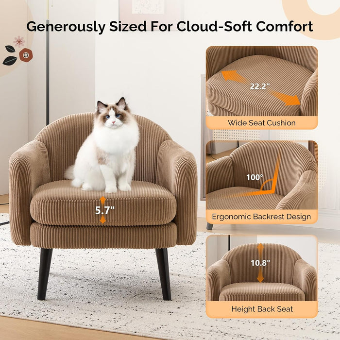 30.3" Wide Modern Barrel Accent Armchairs Set of 2 with Track Armrest, Solid Wooden Legs, Comfy Upholstered Club Chairs, Single Home Sofa for Living Room, Bedroom, Reading Room, Corduroy Khaki