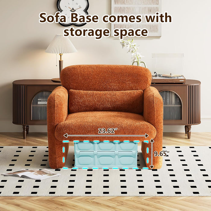 33.86" Accent Chairs, Modern Upgrade Sherpa Fabric Arm Chair Comfy Upholstered Armchair Leisure Single Sofa Chair with a Waist Pillow for Bedroom, Office and Living Room