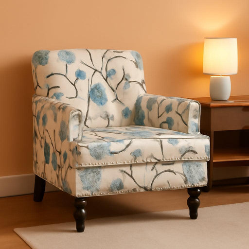 Harrison Fabric Tufted Club Chair, White / Blue (29.5"D X 28"W X 33.5"H)