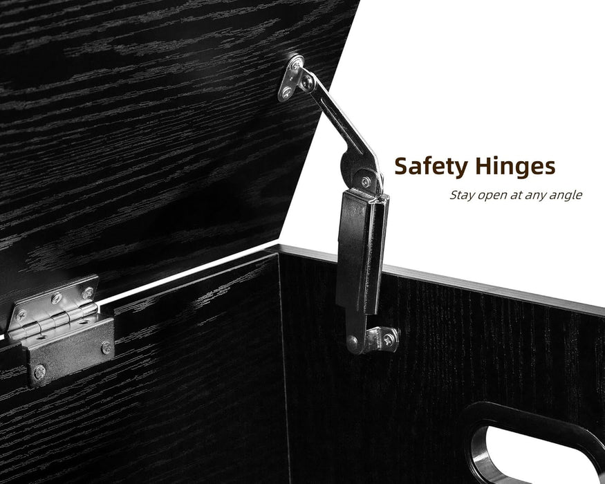 51.2" Storage Chest Extra Large,Storage Bench with 2 Safety Hinges,Shoe Bench,51.2 * 15.7 * 19.1 Inches,Wooden Trunk for Bedroom,Livingroom,Entryway,Supports 220 Lb,Easy Assembly(Black).