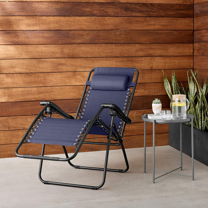 Zero Gravity Lounge Chair with Pillow, Foldable Outdoor Reclining Chair for Patio and Beach, Weather-Resistant Textilene, 300 Lb Capacity, 26", Navy Blue