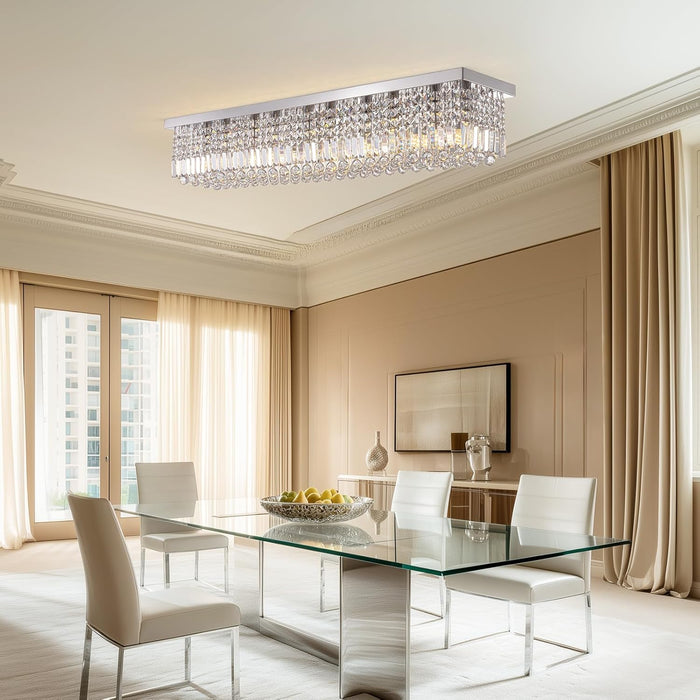 Rectangular Crystal Chandelier 47 Inch Flush Mount