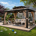 10'X13' Hardtop Gazebo, Outdoor Polycarbonate Double Roof Canopy, Aluminum Frame Permanent Pavilion with Curtains and Netting, Sunshade for Garden, Lawns, Patio