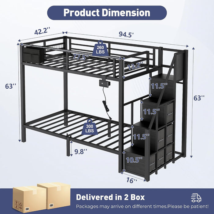 Black Twin Over Twin SpaceSaving BunkBed PremiumEdition