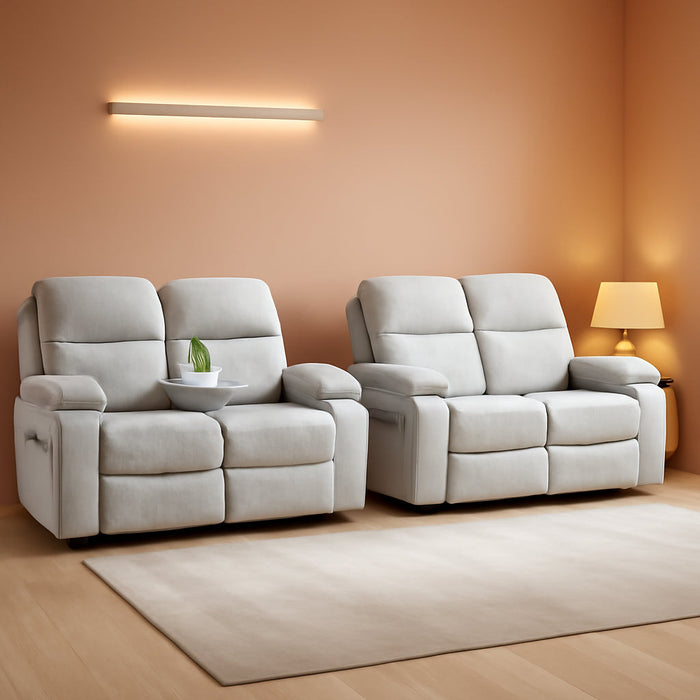 Recliner Sofa Set for Living Room Furniture Set, Reclining Sofa and Loveseat Set for Reclinier Sofa with Drop down Table/Double Recliner Loveseat with Storage Console/Grey Linen