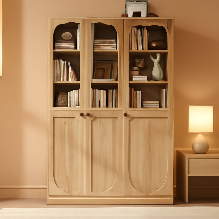 80" Arched Bookcase with Tempered Glass & Soft Close Doors, 2 Set | Tall Bookshelf with Storage, Wooden 6-Tier Pantry Cabinet with Seamless Fit Wall for Home Office, Living Room, Kitchen