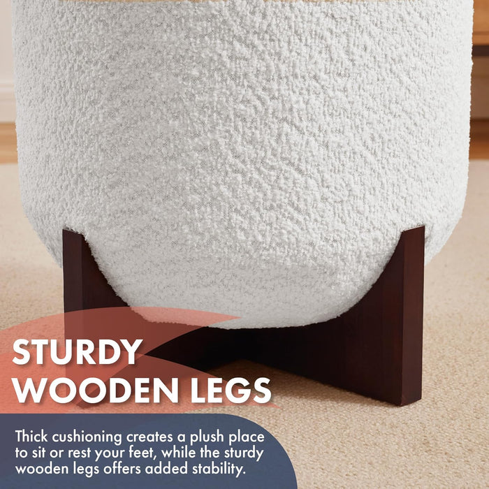 Decor round Ottoman with Storage, Boucle White Teddy round Vanity Chair Stool Ottoman Pouf with Storage for Living Room and Bedroom