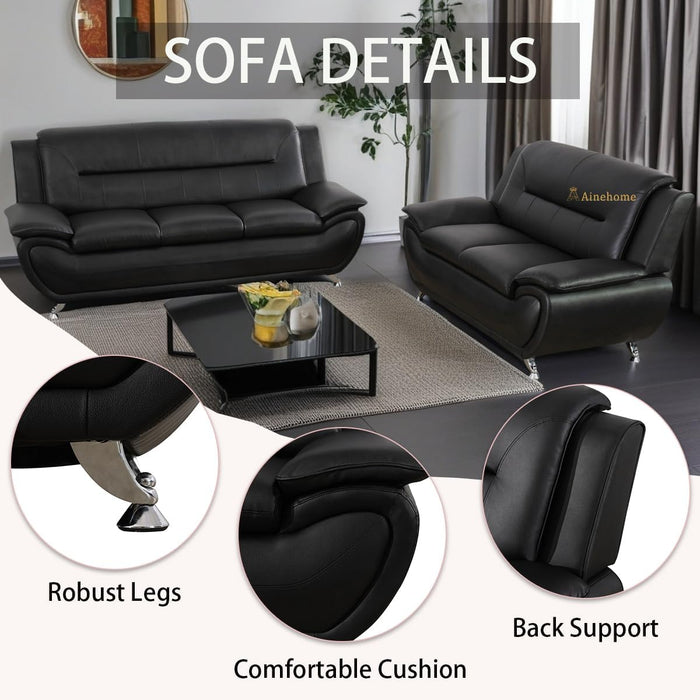 Sectional Sofa Sets, Living Room Furniture Sets Modern Faux Leather Sofa Couch 5-Seat Sofa for Living Room(A-Black, Sofa+Loveseat)