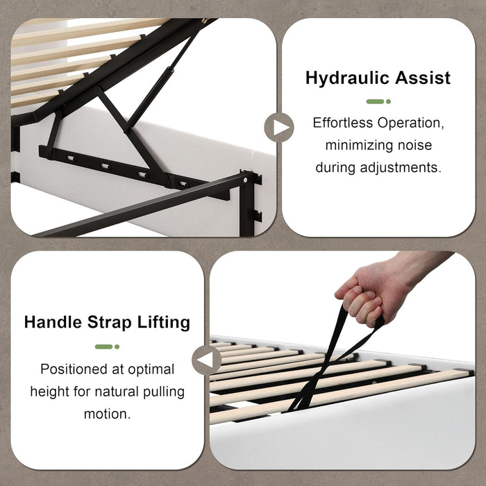 Full Size Lift up Storage Bed Frame, Velvet Upholstered Platform Bed Frame with Wingback Headboard, Hydraulic Storage, No Box Spring Needed, White