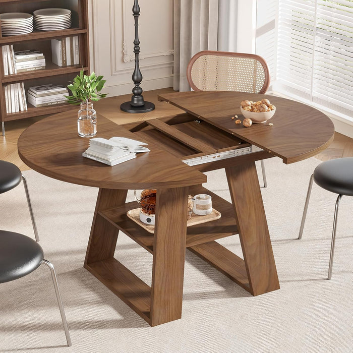 Extendable Round Dining Table 43.3-59 Inches Walnut