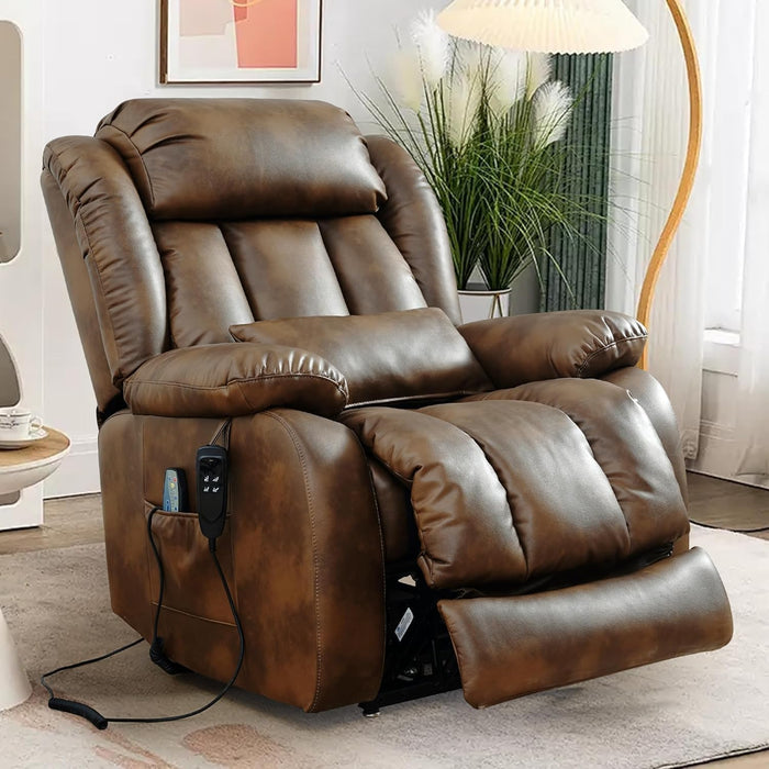 Large Genuine Leather Power Lift Recliner Chairs for Elderly