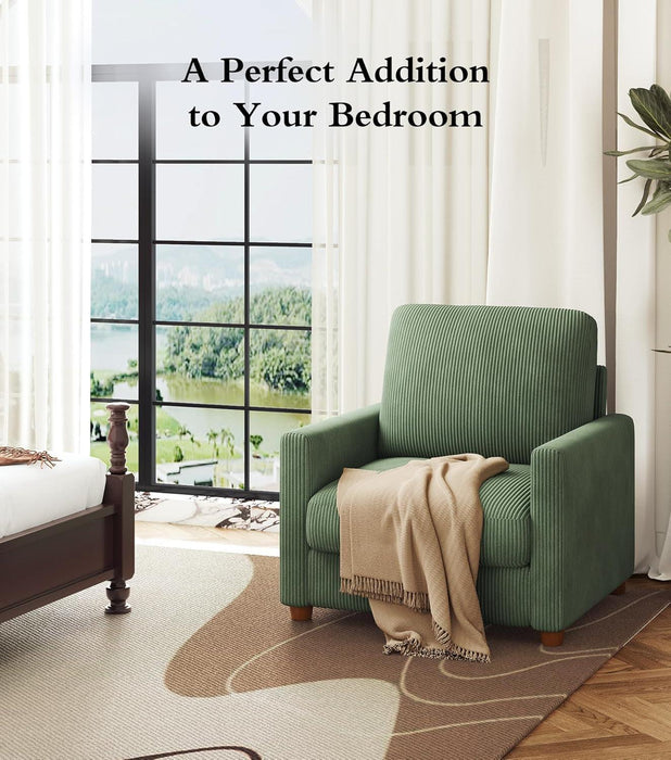 35.5In Corduroy Sofa Accent Chair, Tool-Free Setup Living Room Couch Accent Chairs, Reading Chair for Bedroom 22.5In Extra Deep Seats, Comfy Arm Chairs for Office, All-Wood Reading Nook Green