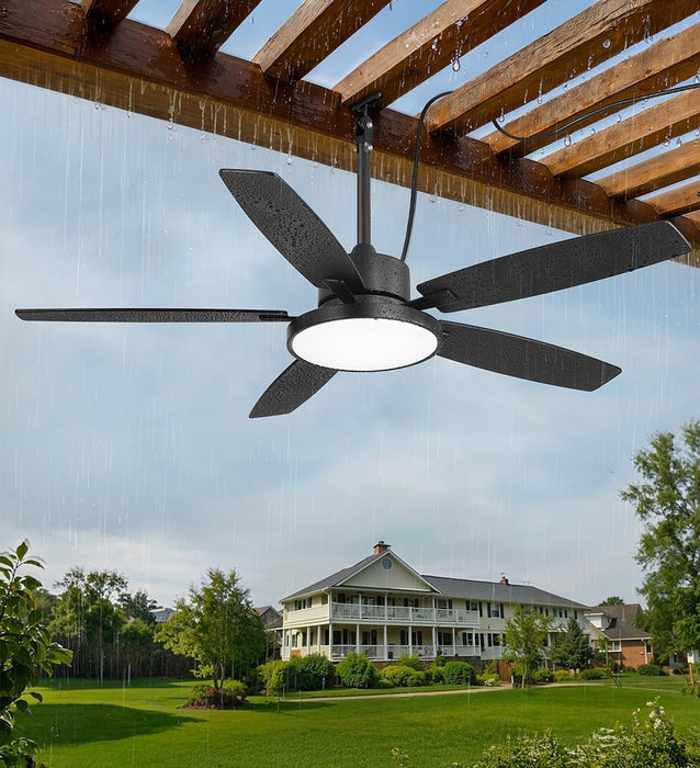 52'' Outdoor Ceiling Fans with Light and Remote,Ip65 Wet Rated Waterproof Ceiling Fan with 6-Speed DC Motor, Farmhouse Gazebo Fan for Porch Patios Pavilion(Black)