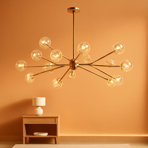 Gold Sputnik Chandeliers for Dining Room Light Fixture over Table, Modern Crystal Chandeliers, 43" 15 Lights Gold Lighting Fixtures for Living Room Kitchen Island