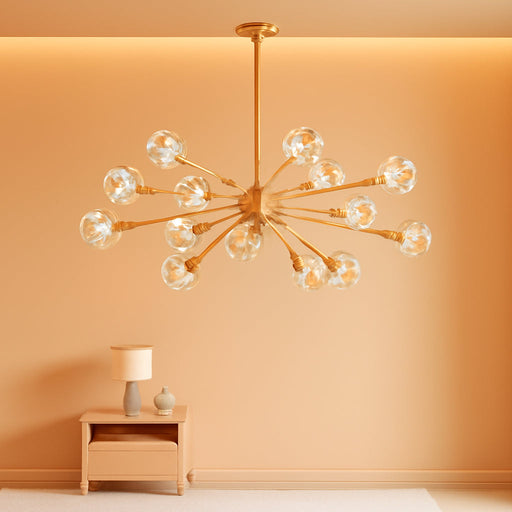 Gold Sputnik Chandeliers for Dining Room Light Fixture over Table, Modern Crystal Chandeliers, 43" 15 Lights Gold Lighting Fixtures for Living Room Kitchen Island