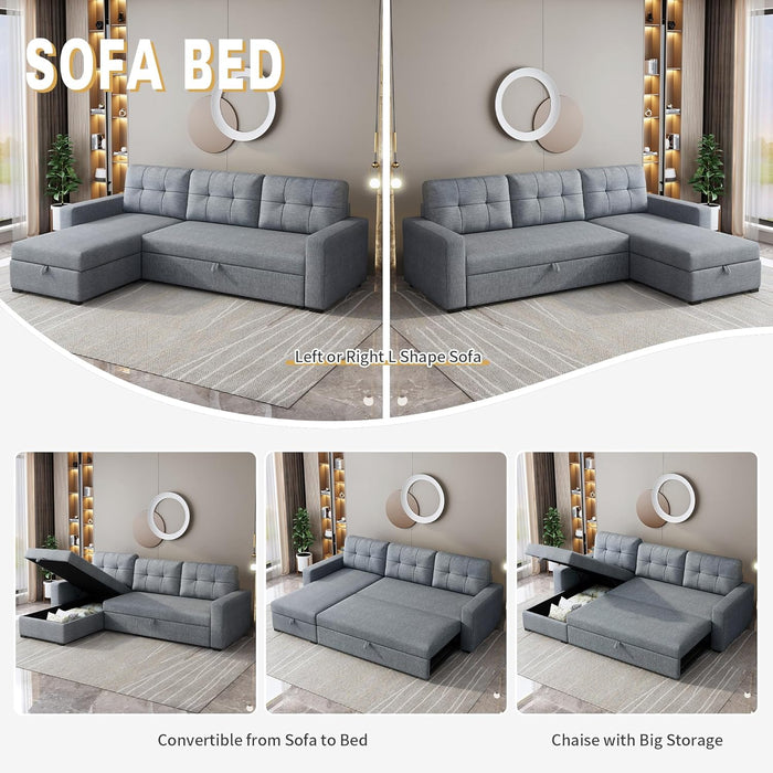 Light Grey Sectional Sofa Bed L-Shaped, 81.5", Storage