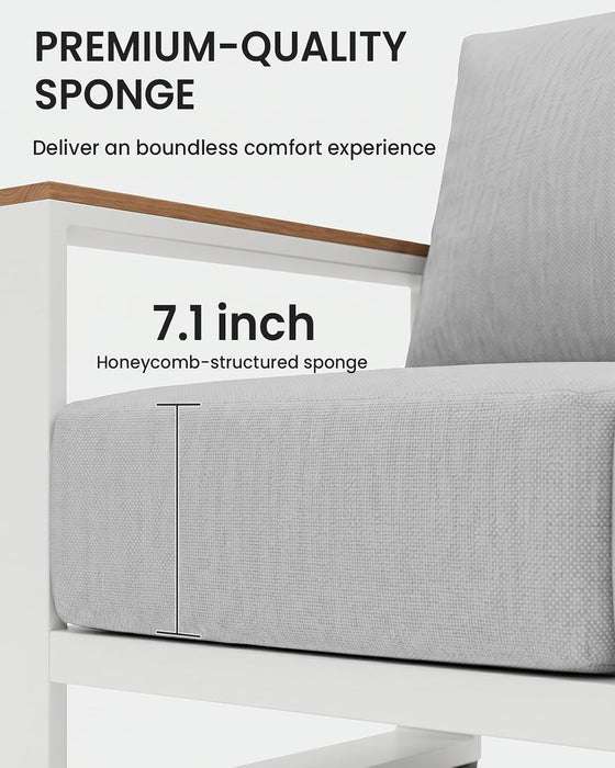 Oversized Aluminum Patio Furniture Set, 4 Pieces Luxury Outdoor Furniture Set with 7.1" Extra Thick Cushion, Modern Outdoor Sectional with Coffee Table for Porch, Garden and Deck, White