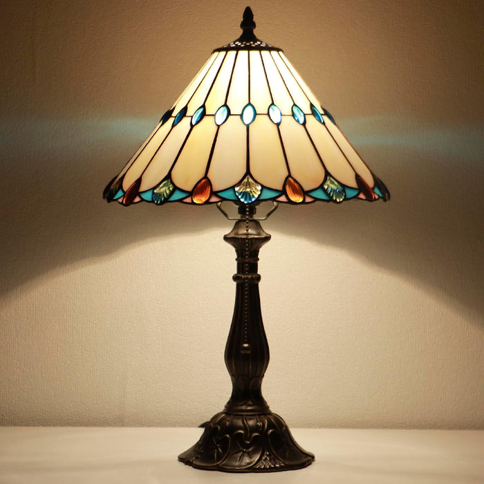Tiffany Style Stained Glass Table Lamp Light Beige Jewelry 18.5 Inch