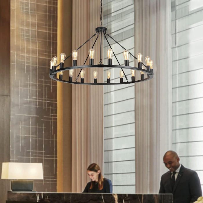 Wagon Wheel Chandelier, Large Black Farmhouse Chandelier for Dining Room Light Fixture, 20-Light 48 Inch Extra Hanging Lighting for High Ceilings Living Room Kitchen Island Foyer Villa