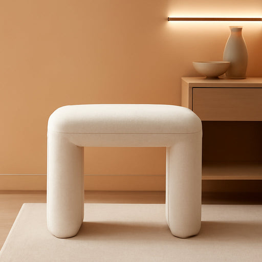 Quinn Modern Ottoman| Home Décor|Ottoman for Living Room & Bedroom - Cream White Boucle