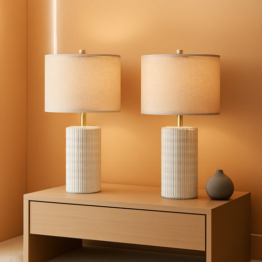 23" Modern Ceramic Table Lamp Set of 2 for Living Room White Desk Lamps for Bedroom Farmhouse Bedside Nightstand Lamp House Warming Gifts New Home Decor End Table Lamps Gifts for Women Mom Beige