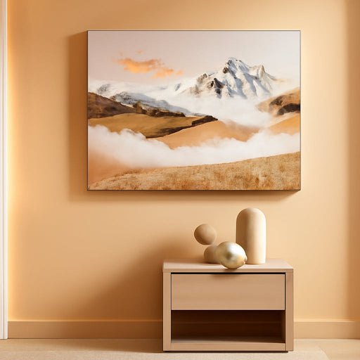 Textured Golden Mountain Wall Art 48"X24", Hand-Painted Heavy Impasto Textured Brushstrokes Wall Decor, Richly Layered Contemporary Artwork for Living Room Home Hallway Office Bedroom Decor