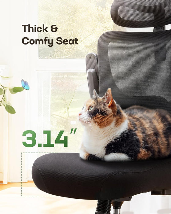 Ergonomic Office Chair: Office Computer Desk Chair with High Back Mesh and Adjustable Lumbar Support Rolling Work Swivel Task Chairs with Wheel 3D Armrests and Headrest