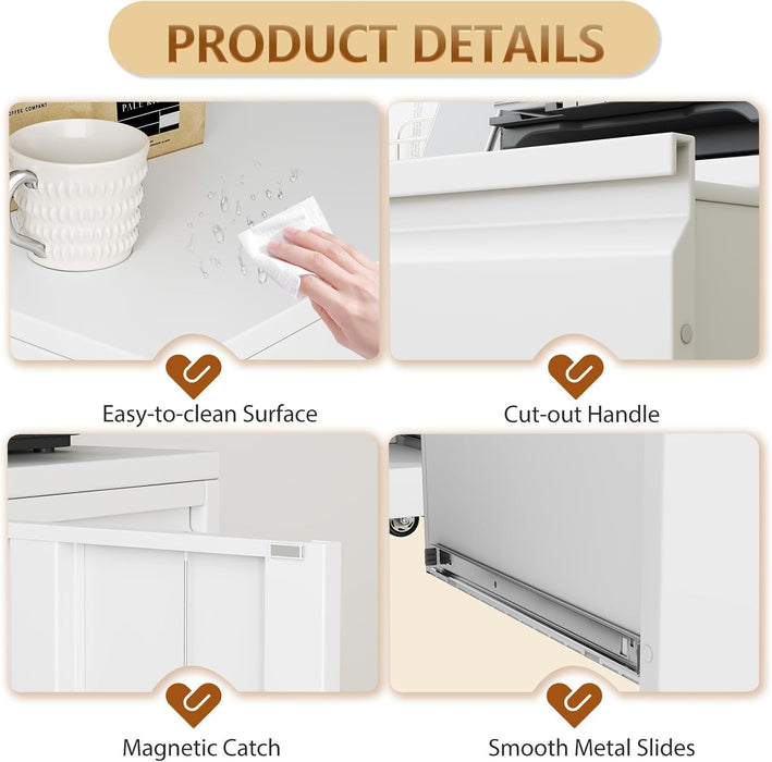 Forty Seven Inch BrilliantWhiteFinish Rolling File Cabinet