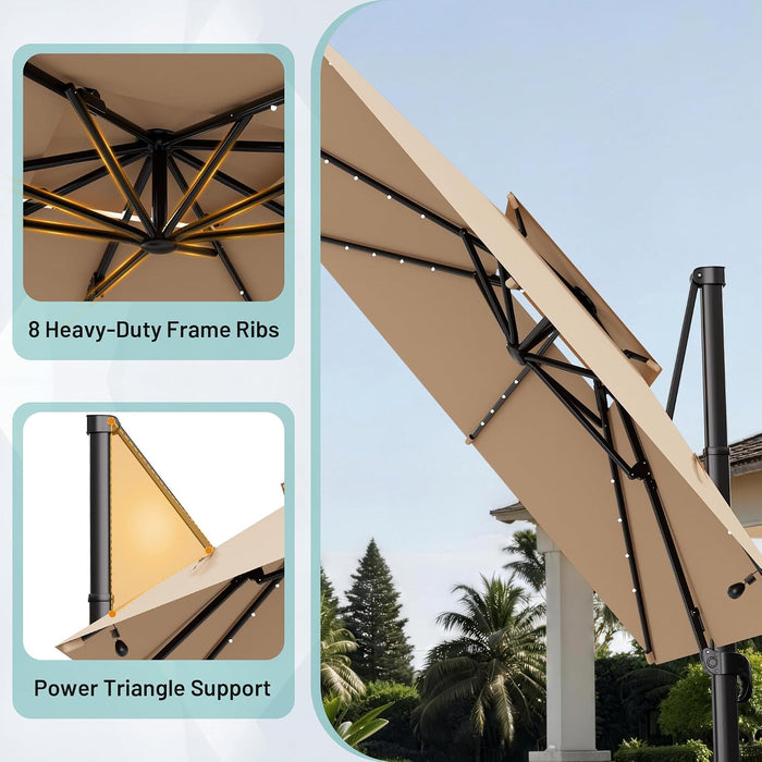 Cantilever Patio Umbrella with Solor Lights