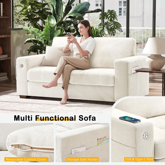 70" Beige Loveseat with USB & Type-C