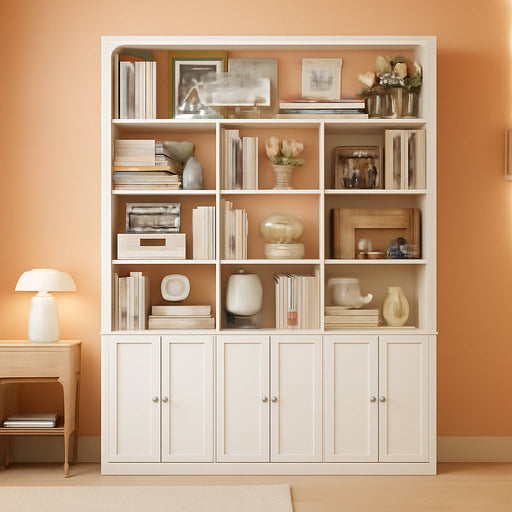 70.9" Bookcase Tall Bookshelf with Doors, Triple Wide Bookshelves | White Large Bookshelf with 10 Display Shelves, 6-Tier Tall Bookcases with Storage Cabinet, Adjustable Shelf, for Living Room