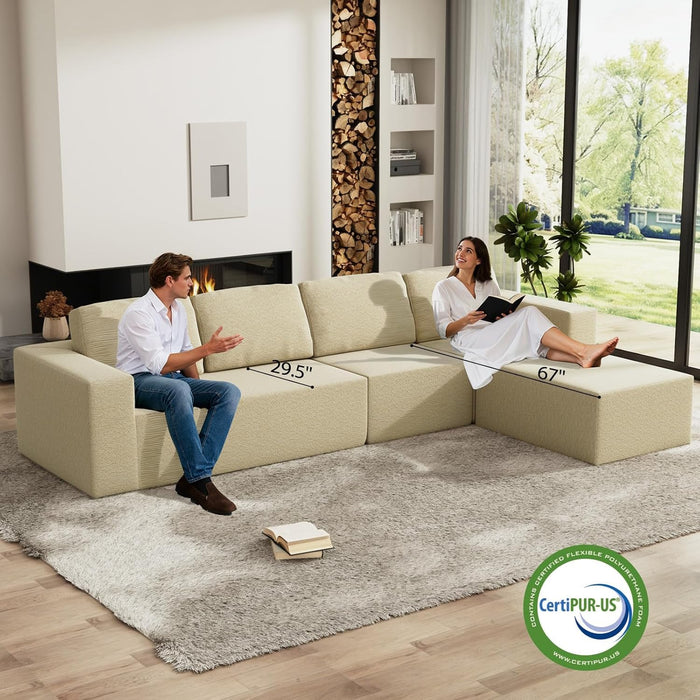 136Inch Modular LShaped Sectional Sofa BeigeBoucle
