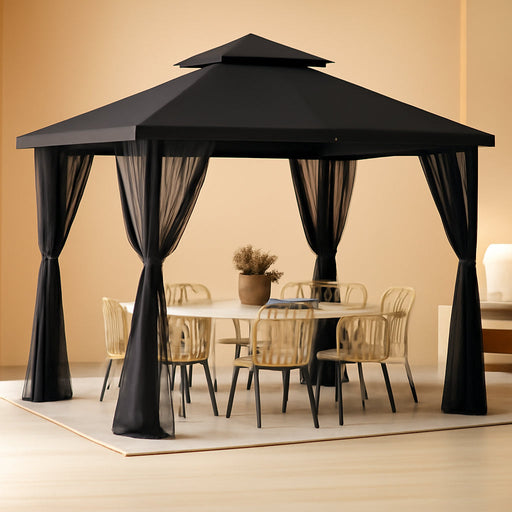 Outdoor Patio Gazebo with Double Roofs, Stable Steel Frame and Mosquito Netting (11X11,Black)