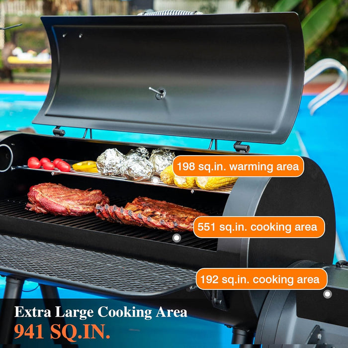 Heavy-Duty Charcoal Outdoor Smoker Grills, Extra Large Offset Smoker (941 SQ.IN. Cooking Area), Charcoal Grill & Smoker Combo for BBQ Patio Cooking