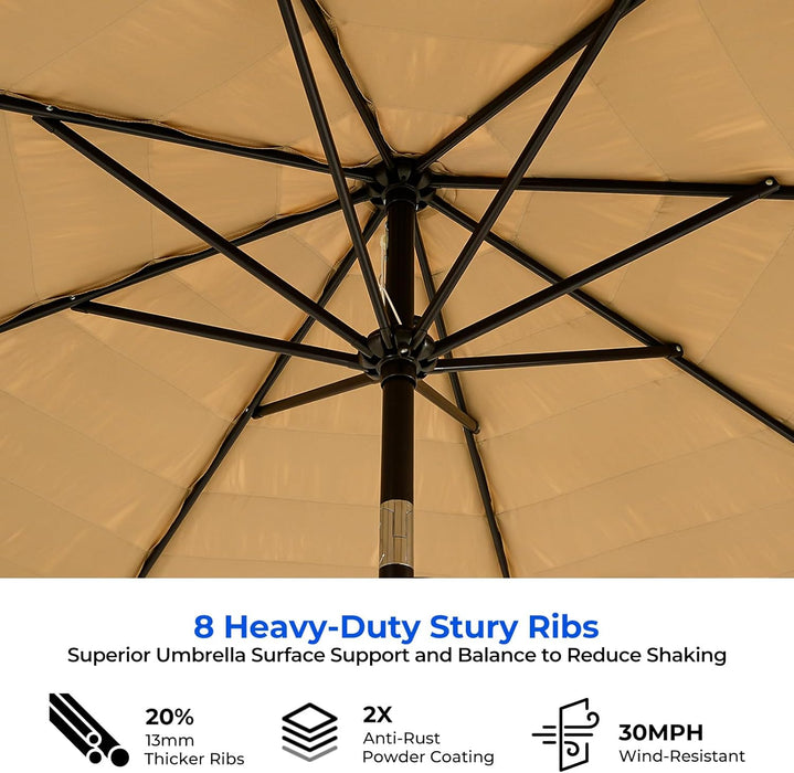 9Ft Hula Thatched Hawaiian Style Tiki Umbrella with Crank & Tilt, UPF 50+ Nylon Thatch & 220GSM Polyester Canopy, 8 Heavy-Duty Steel Ribs for Outdoor, Patio, Beach, Pool, Backyard, Garden