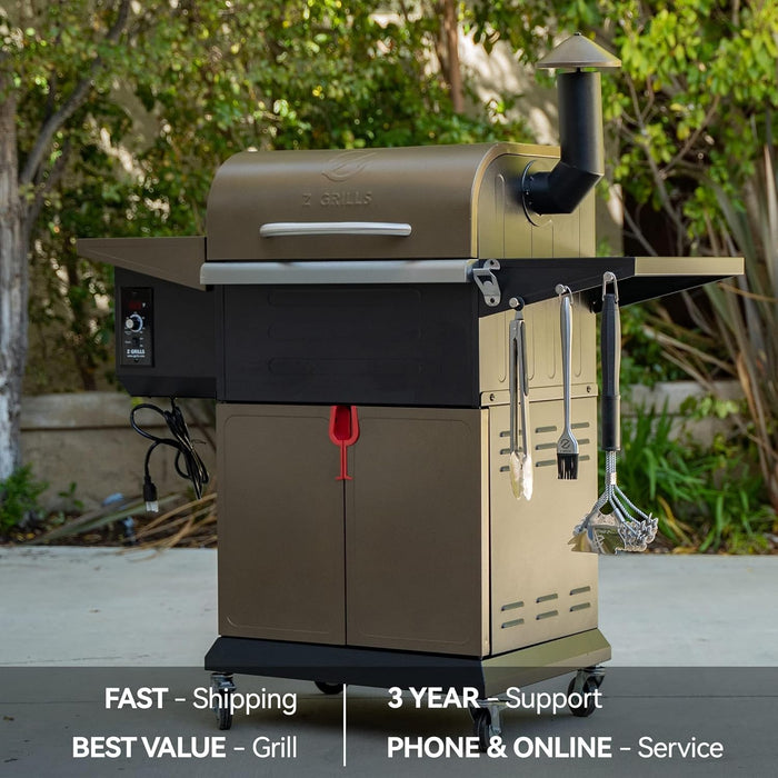8-In-1 Outdoor BBQ Grill with PID 3.0 Controller, Wood Pellet Smoker, Auto Temperature Control, Huge Storage Cabinet Side Shelf with Tool Hooks, 572 Sq in Cooking Area for Camping Party