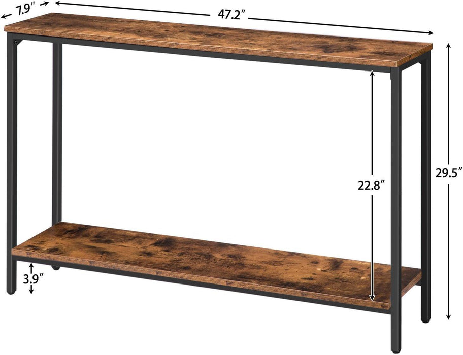 Console Table, 47.2" Narrow Entryway Table, Sofa Table with Shelf, Entrance Table for Living Room, Hallway, Foyer, Corridor, Office, Metal Frame, Rustic Brown and Black BF20XG01G1
