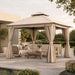 10'X10' Outdoor Gazebo, Heavy Duty Metal Patio Canopy Tent Shelter with Double Roof, Mosquito Netting & Privacy Curtains for Backyard, Garden, Deck, Lawn, Khaki