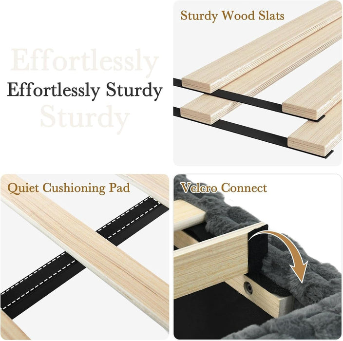 Queen Size Bed Frame with Headboard, Queen Size Corduroy Upholstered Platform Bed Frame with Soft Headboard, Wooden Slats Support, No Box Spring Needed, Easy Assembly, Grey