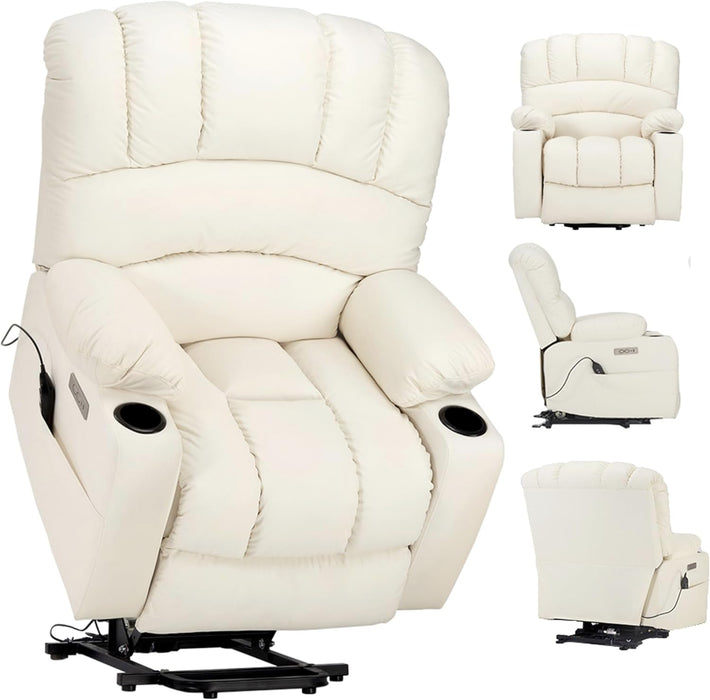 Off-White Power Recliner with Massage & Heat